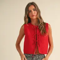 Knitted Tied in Front Cardigan - Red