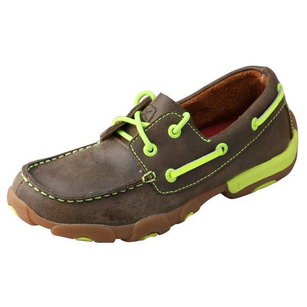 YOUTH DRIVING MOCCASINS - BOAT/NEON YELLOW YDM0005