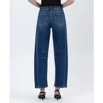High Rise Barrel Leg Jeans |Dark Wash