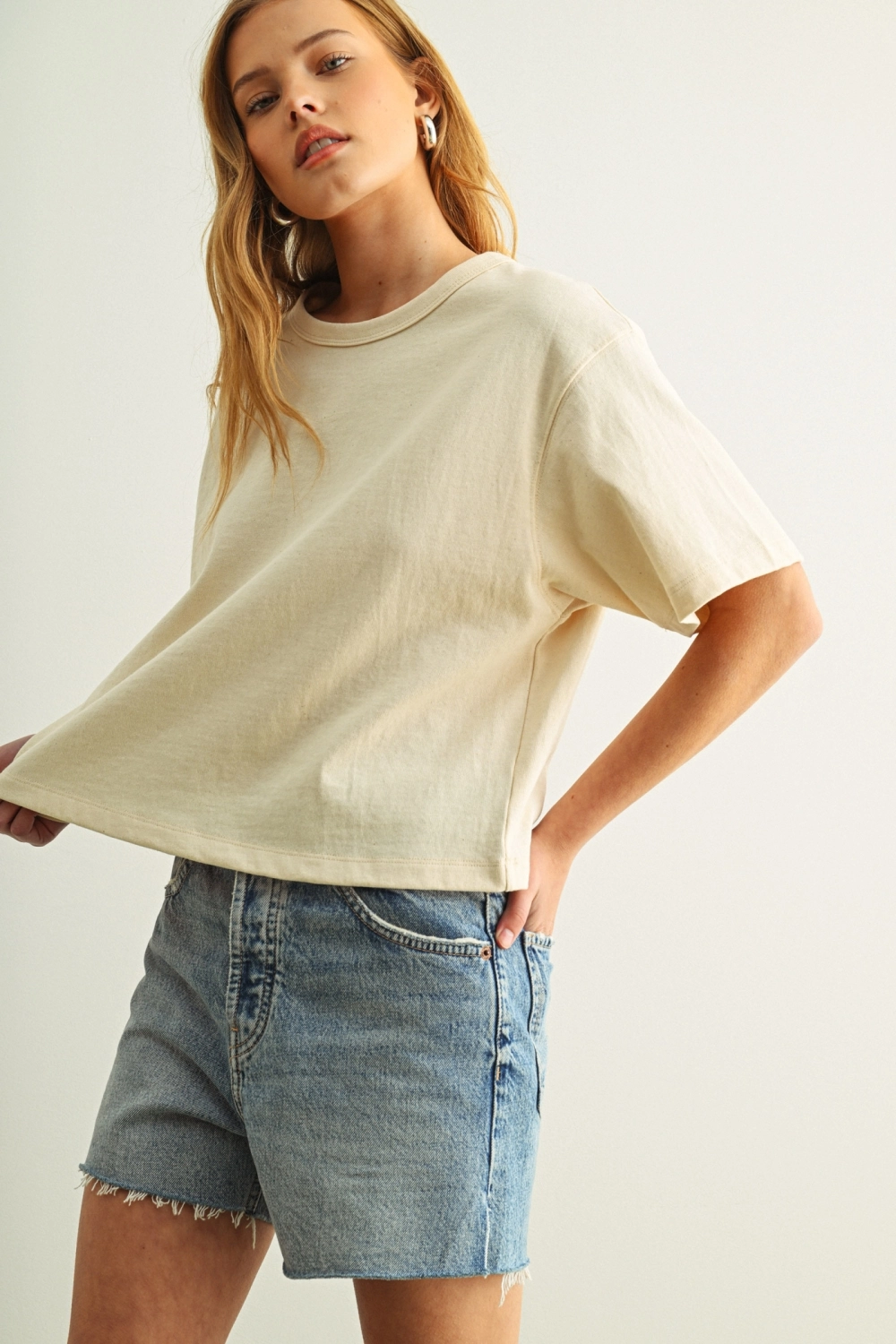 Short Sleeve Linen Knitted Top - Oatmeal