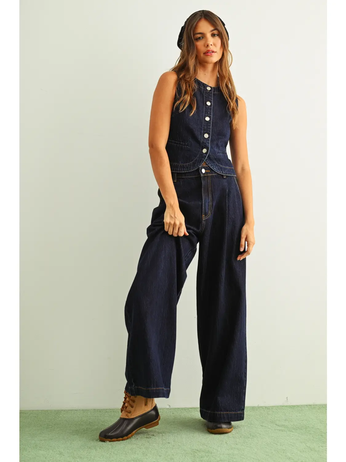 Indigo Denim Button Front Vest