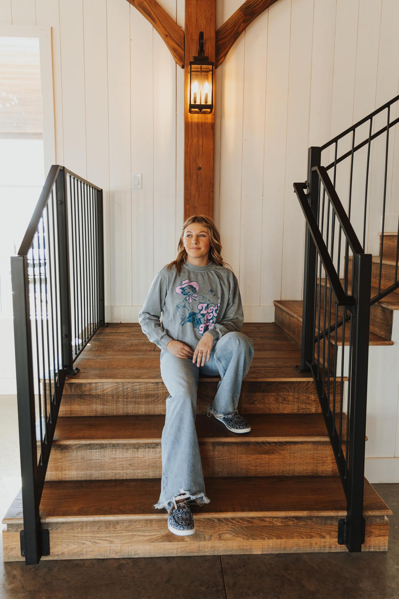 LET'S GO GIRLS LONG SLEEVE SWEATSHIRT - MINERAL GREY