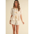 Striped Pattern Ruffled Blouse - Beige