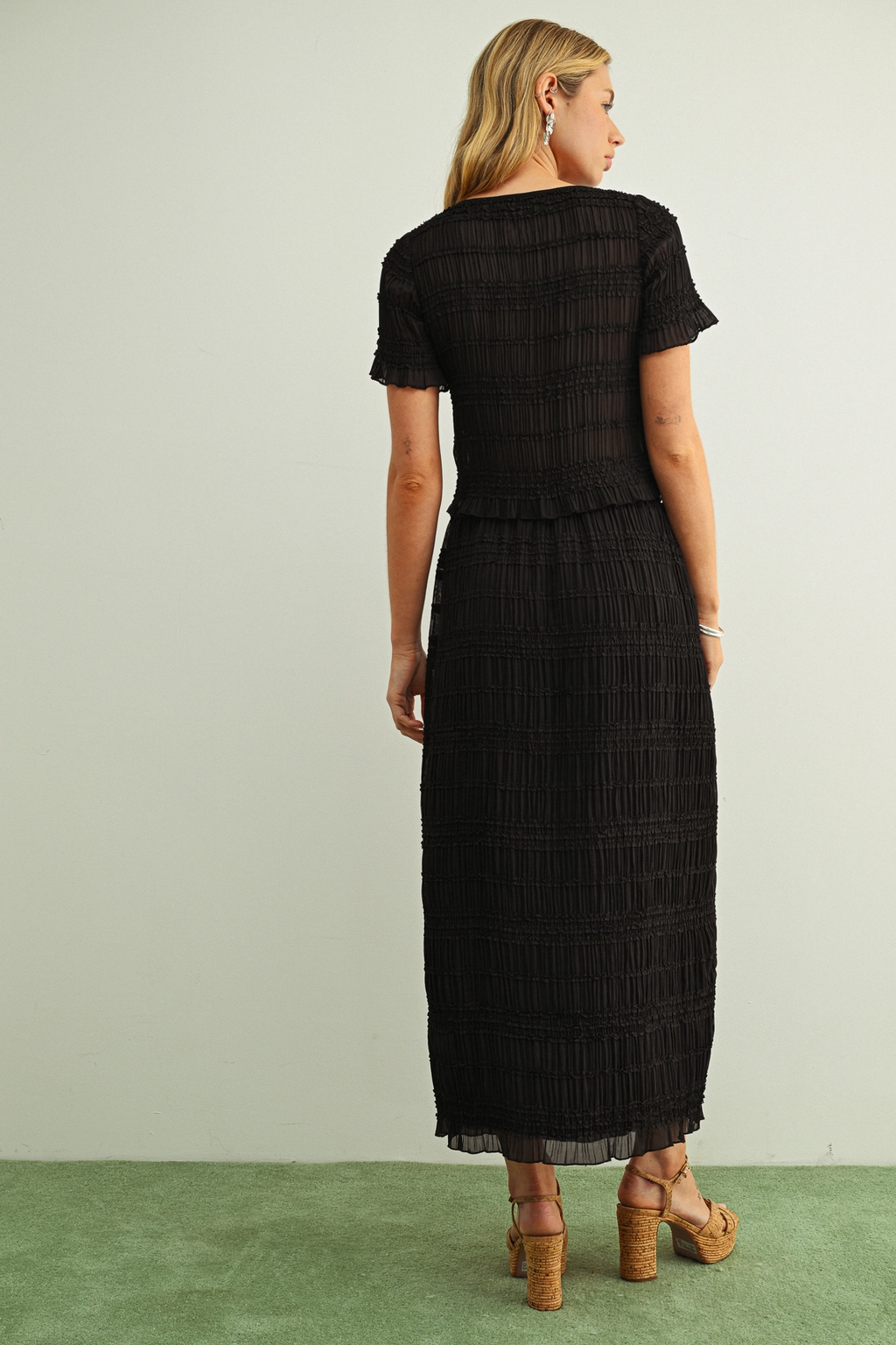 Chiffon Panel Detail Skirt - Black