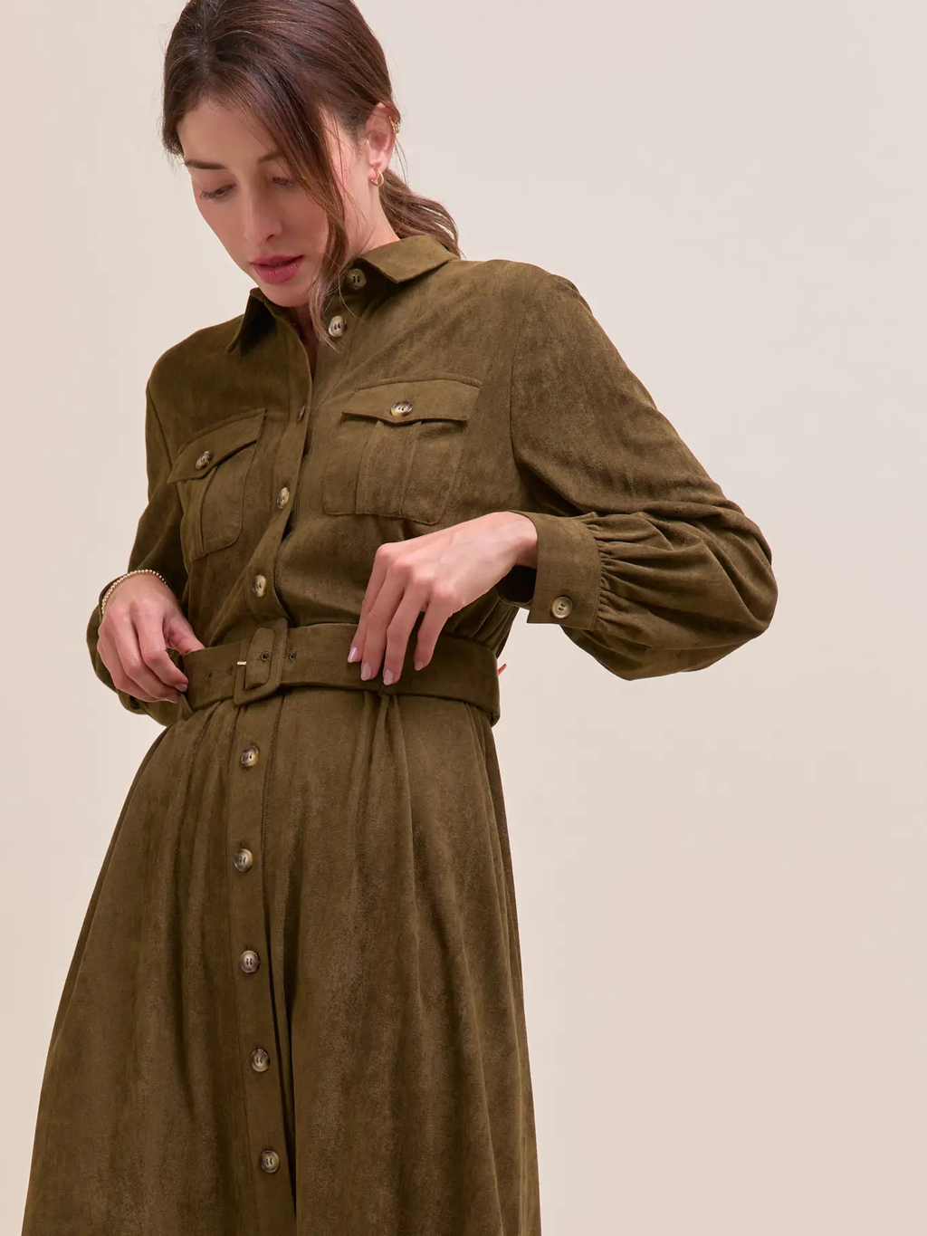 Suede Shirt Dress - Green