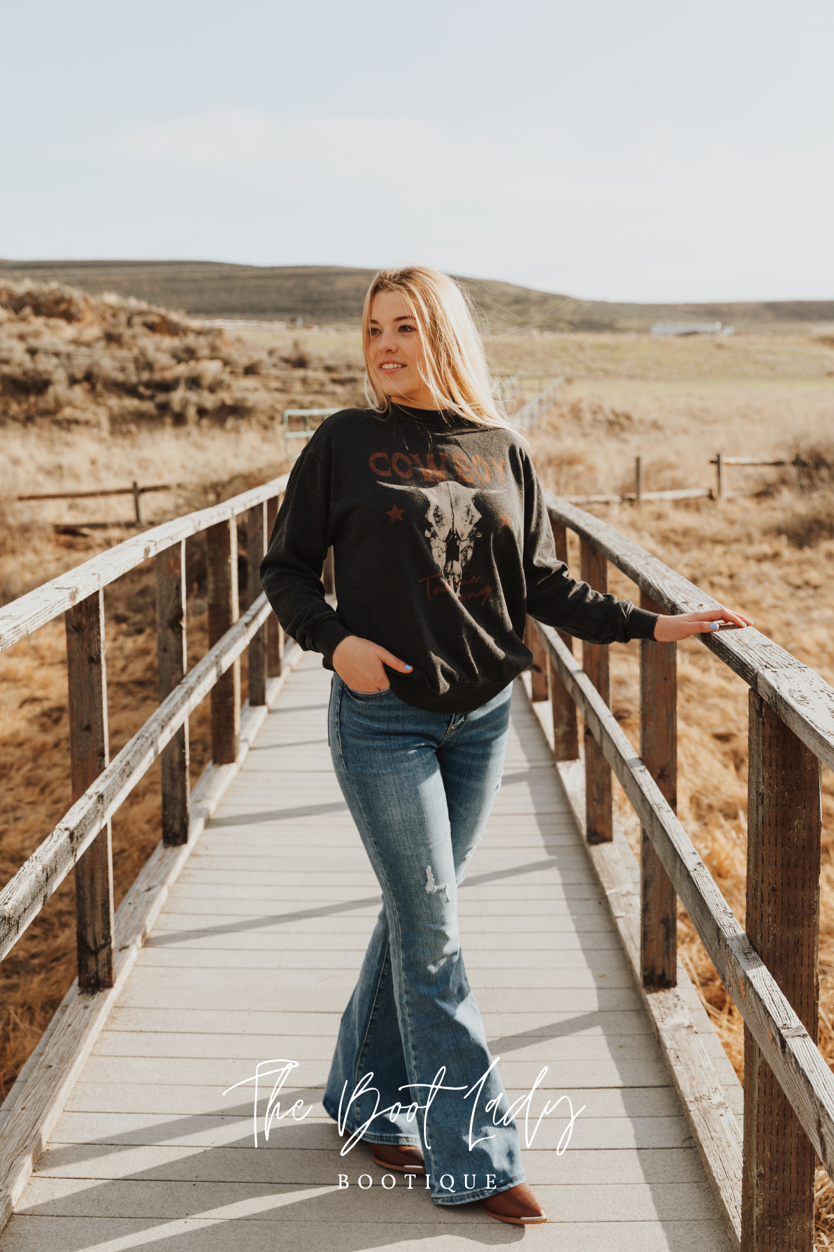 COWBOY TAKE ME AWAY LONG SLEEVE SWEATSHIRT - MINERAL BLACK