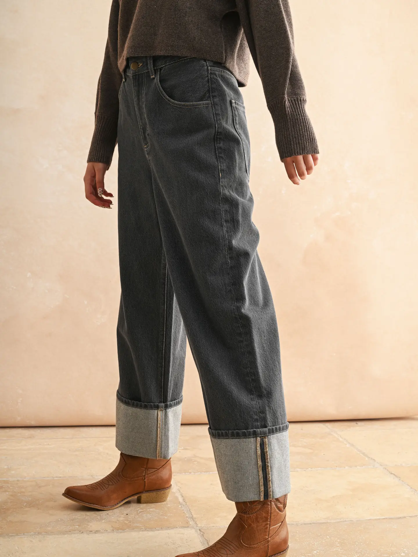 Cuffed Bottom Grey Wash Pants