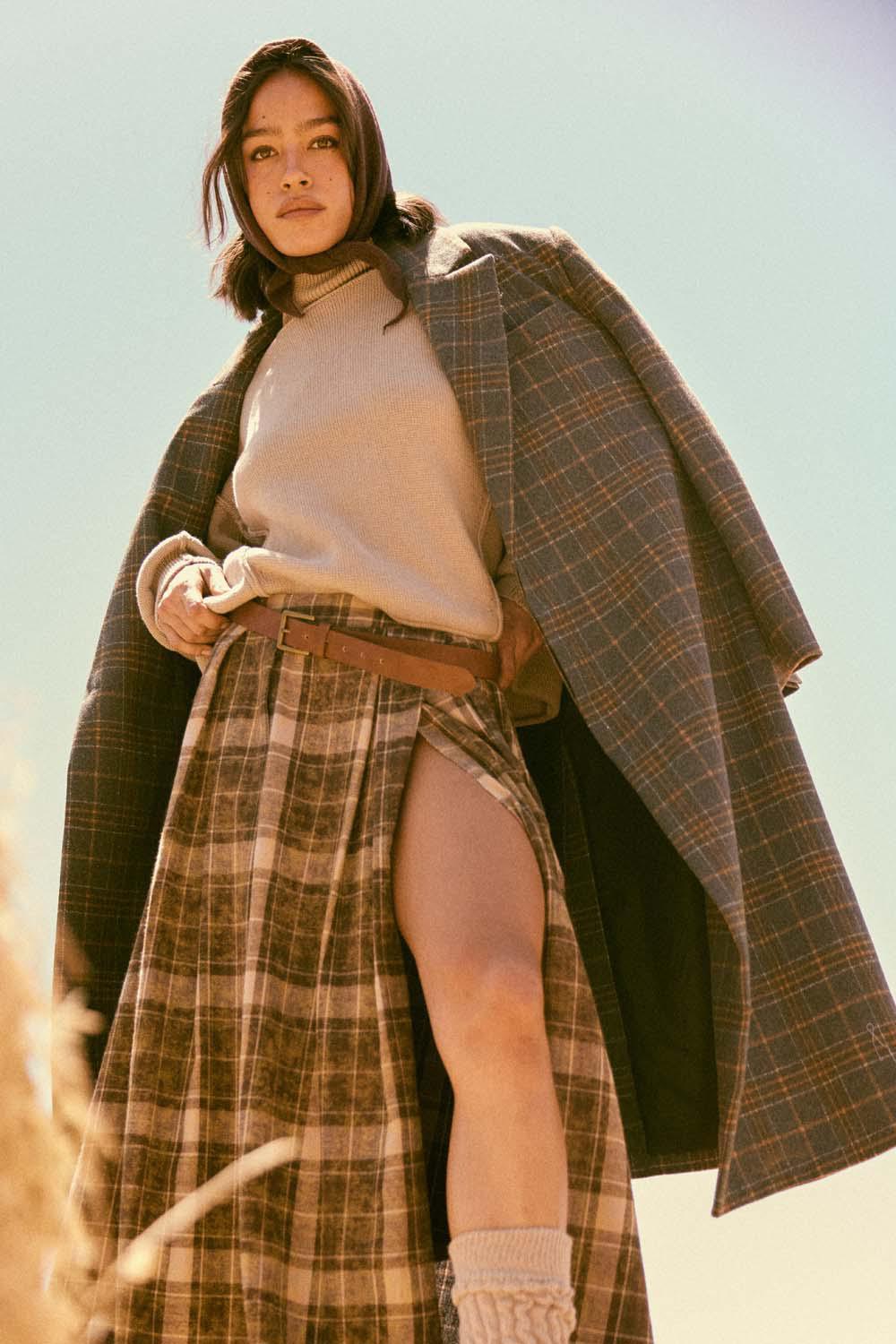 Plaid Felt Double-Breasted Calf-Length Overcoat