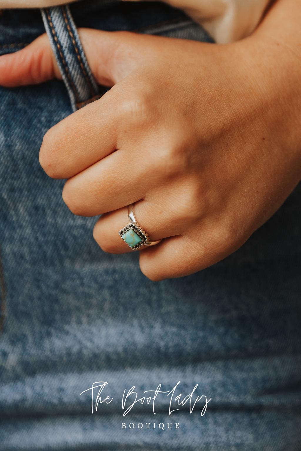 ADJUSTABLE SQUARE TURQUOISE STACKER RING