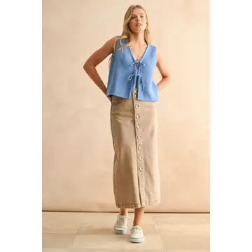 Tied Front Knitted Vest - Blue