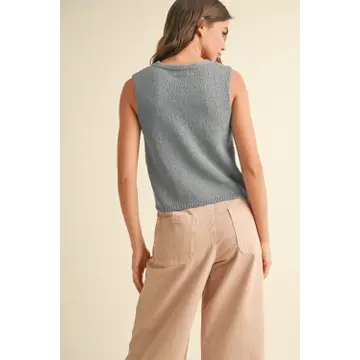 Hook & Eye Closer Vest Cardigan - Blue Granite