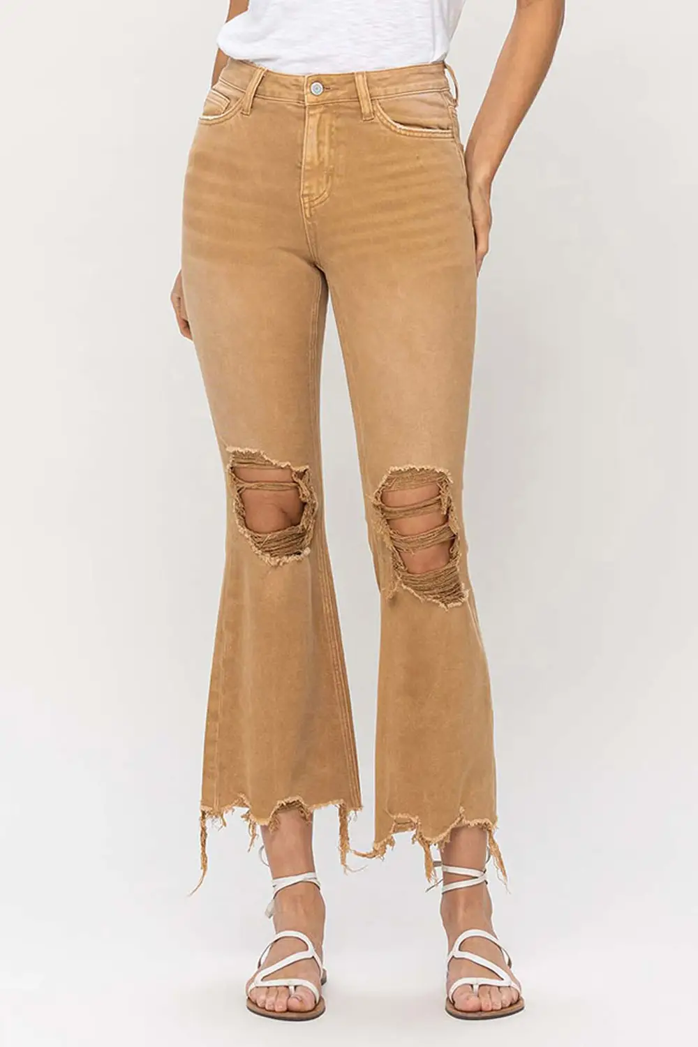 VINTAGE HIGH RISE CROP FLARE - ARMY KHAKI