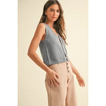 Hook & Eye Closer Vest Cardigan - Blue Granite