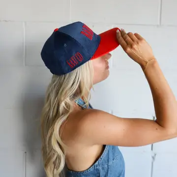 RED/BLUE COURDUROY - Bad Hair Day Trucker Hat