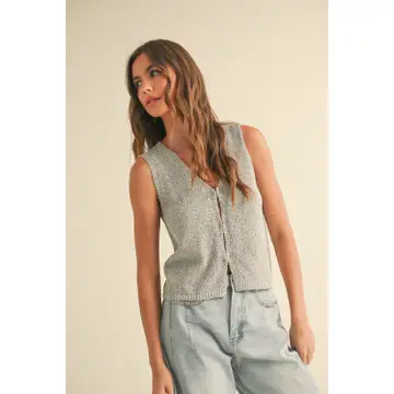 Hook & Eye Closer Vest Cardigan - Salt/Pepper