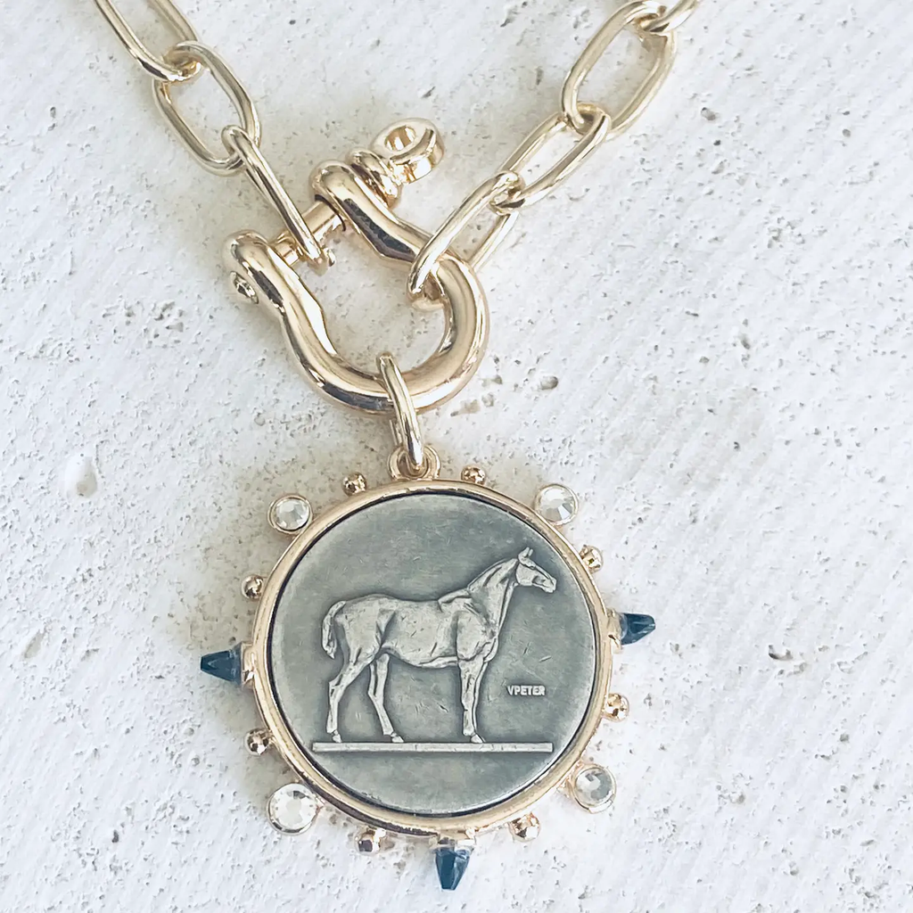 Horse Coin Shackle Necklace  Equestrian Derby  Jewelry