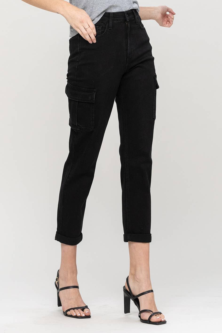 HIGH RISE MOM CARGO PANT | BLACK