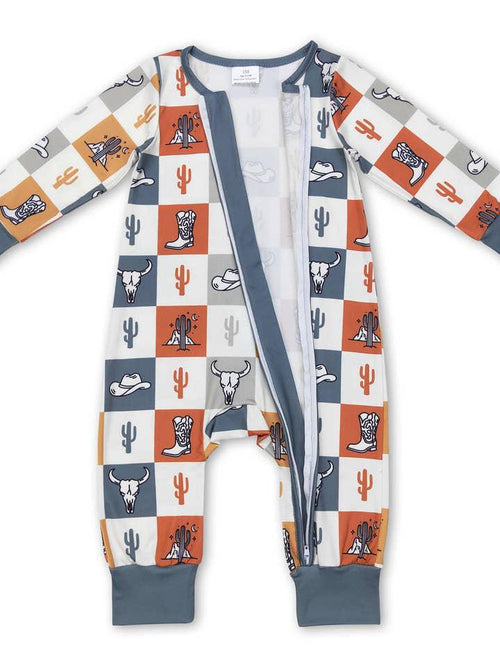 Checker w/ Western Pattern Baby Romper .