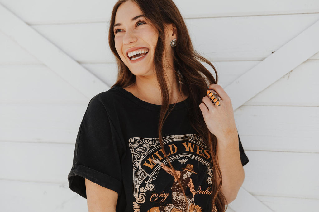 WILD WEST COWBOY RODRO GRAPHIC MINERAL WASHED DRESS - BLACK