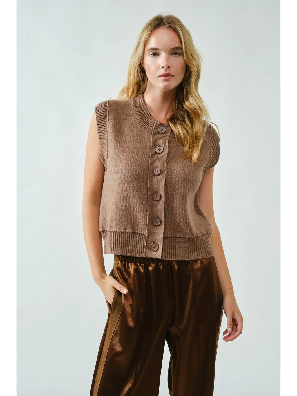 Super Soft Basic Vest Cardigan - TOFFEE
