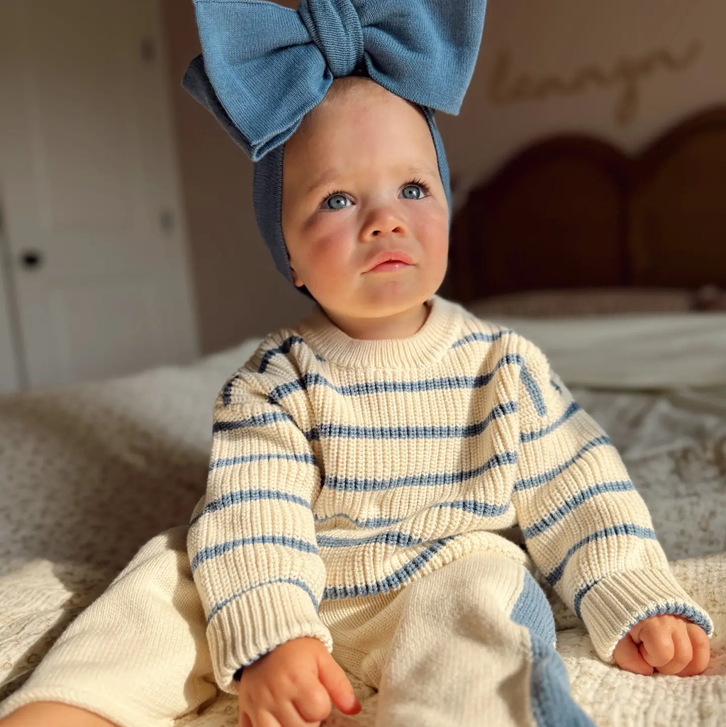 Classic Bow Headband - Denim Blue