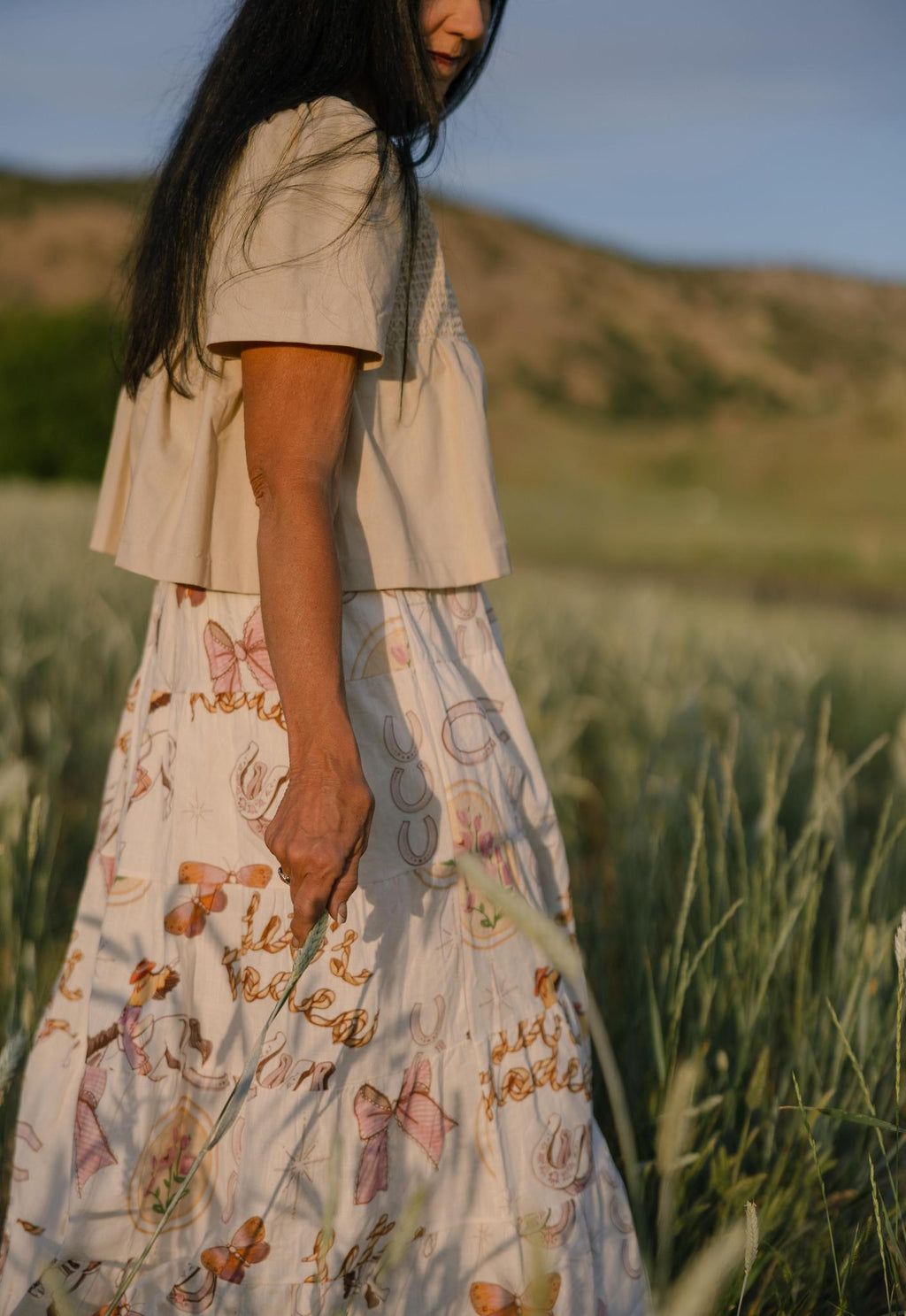 Western Print Dress - Cream