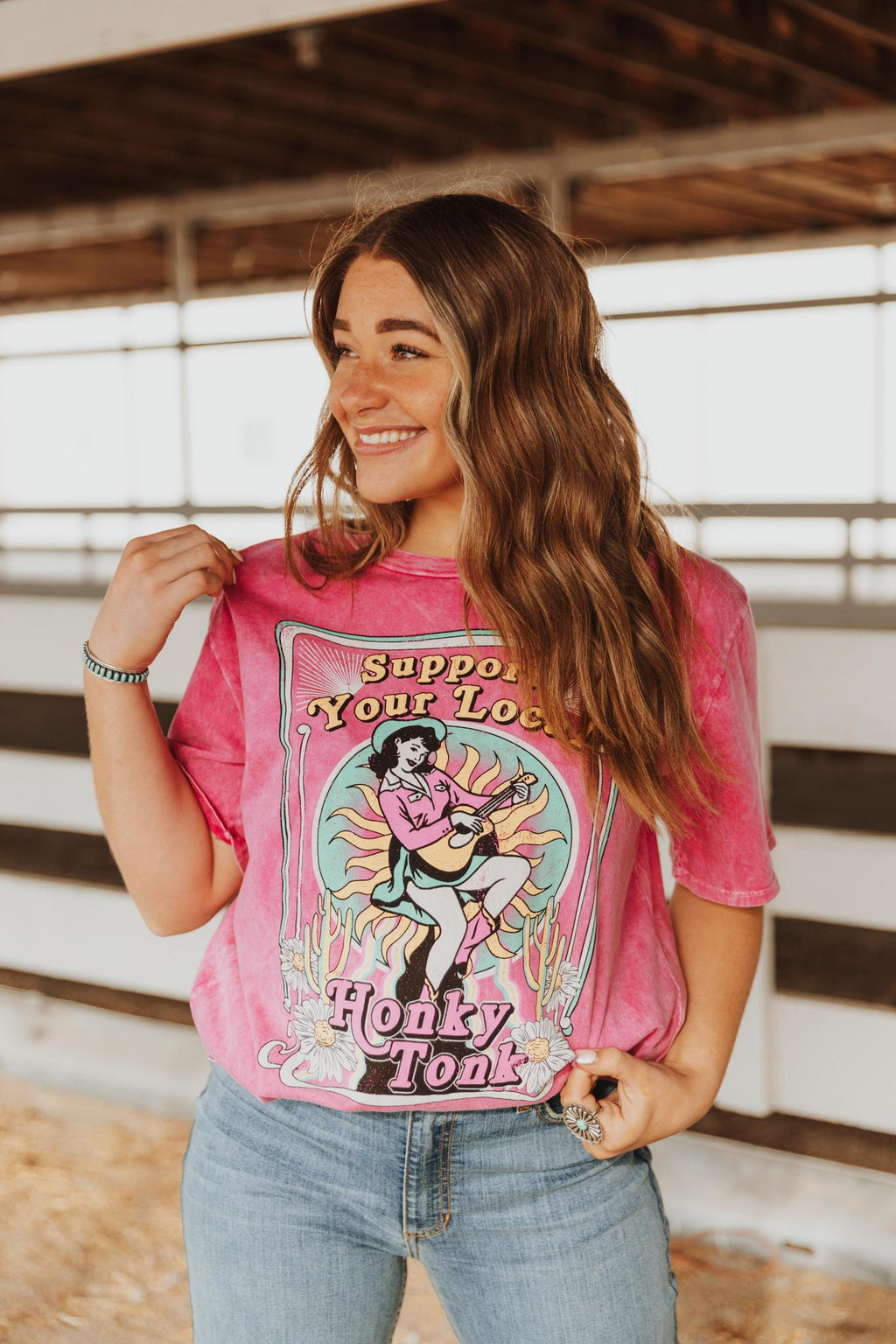 SUPPORT YOUR LOCAL HONKY TONK OVERSIZED MINERAL MAGENTA WASHED T SHIRT