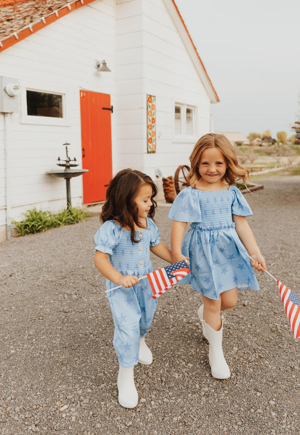 BLUE STAR SMOCKED GIRL JUMPSUIT