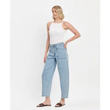 Super High Rise Panel Detail Barrel Jeans - DEXTEROUSLY