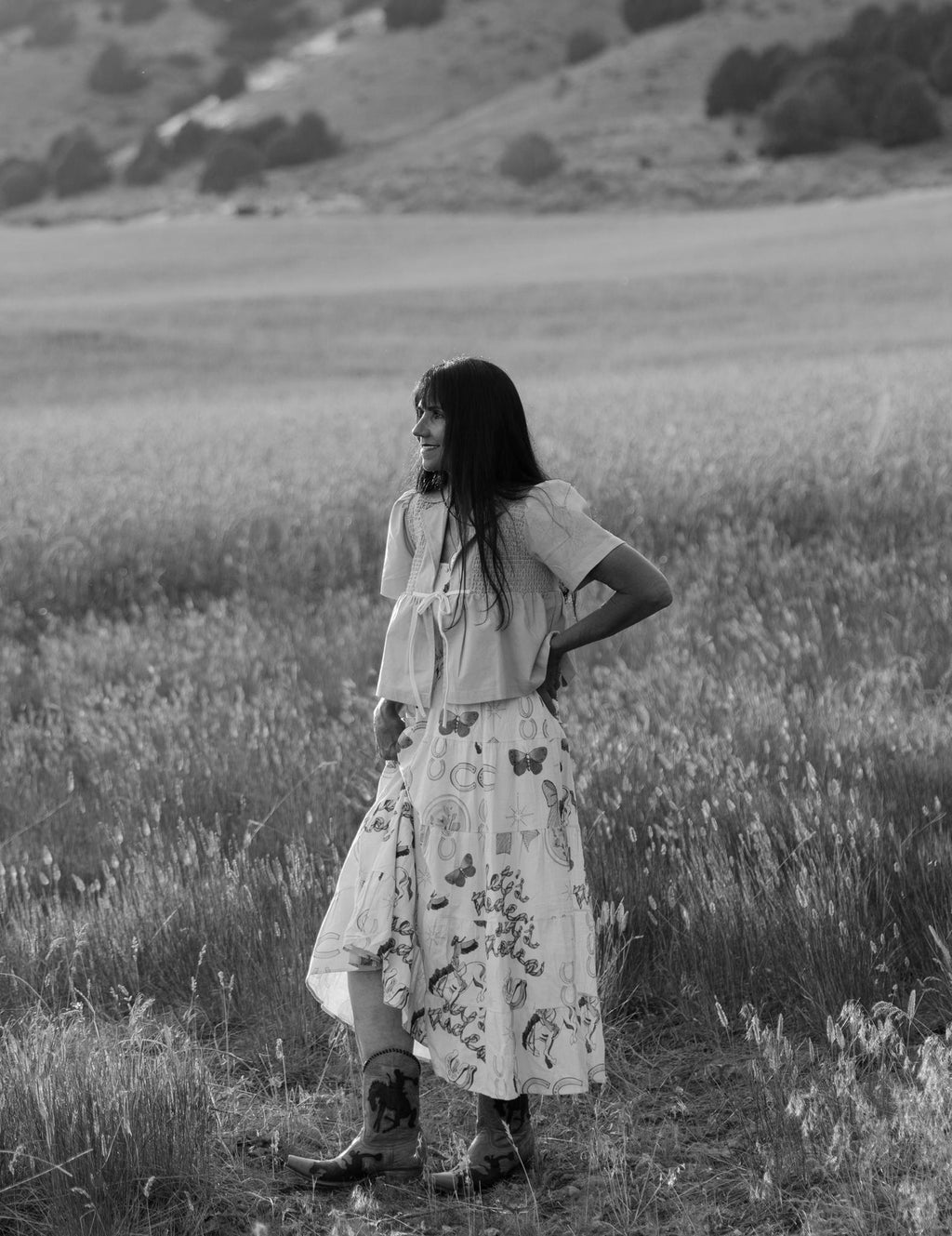 Western Print Dress - Cream