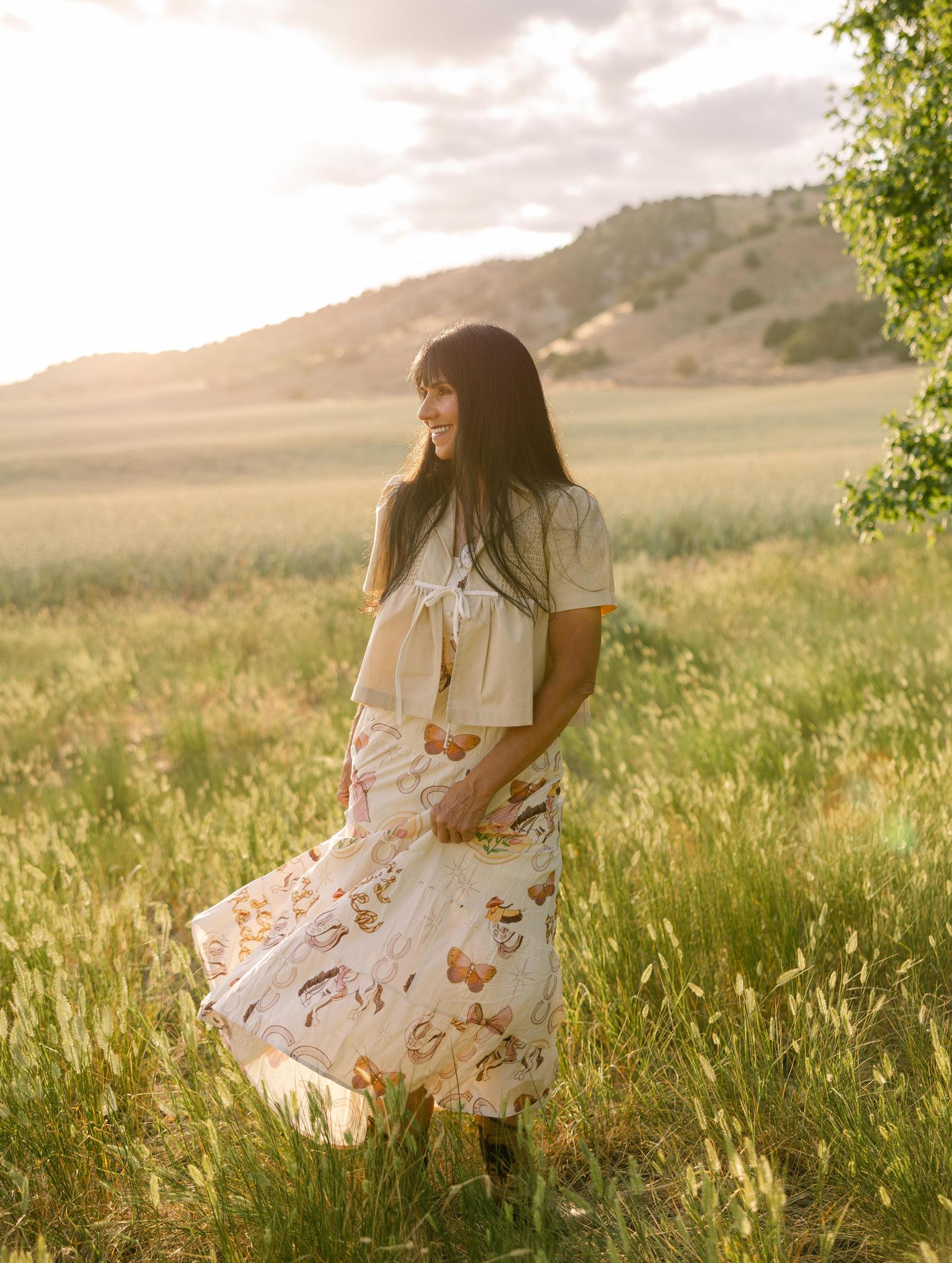 Western Print Dress - Cream