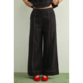 Stitch Detailed Wide Leg Linen Pants - Navy