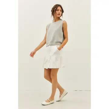 Sweater Tank Top with Back Contrast Bow - Grey/Cream