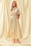 Polkadot Print Short Sleeve Button Front Dress