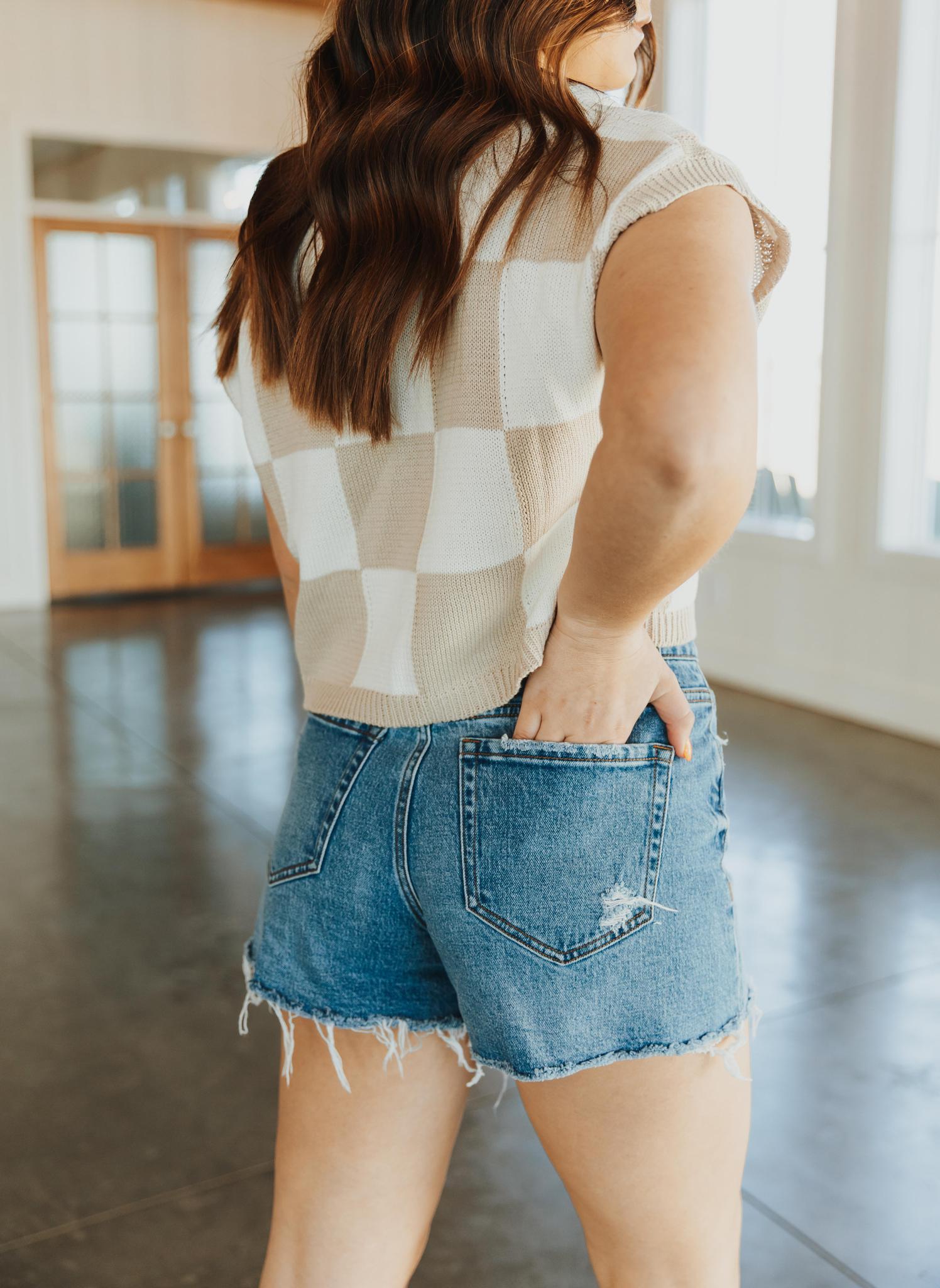 Hannah Loose Fit Checker Knit Top - Taupe