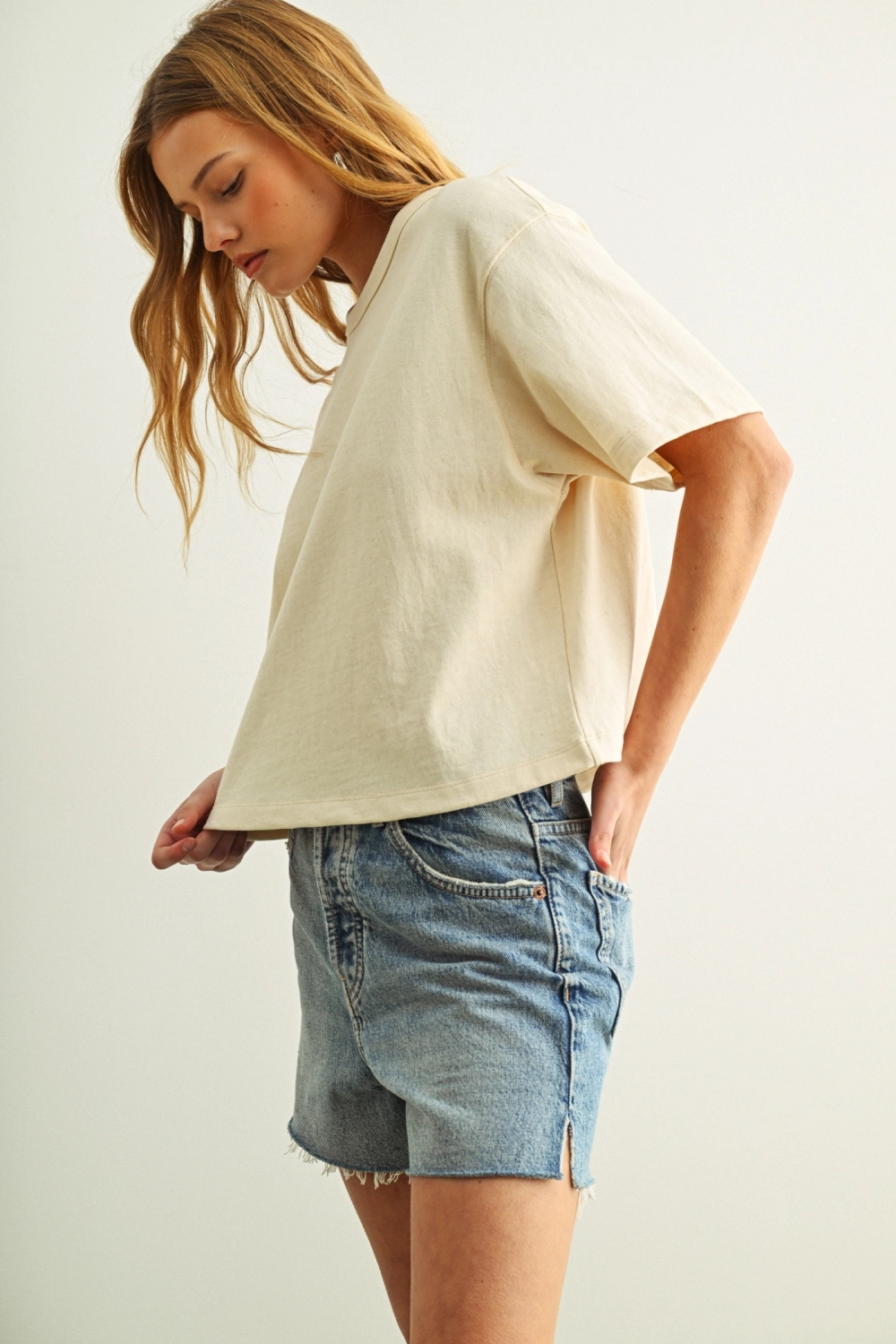 Short Sleeve Linen Knitted Top - Oatmeal