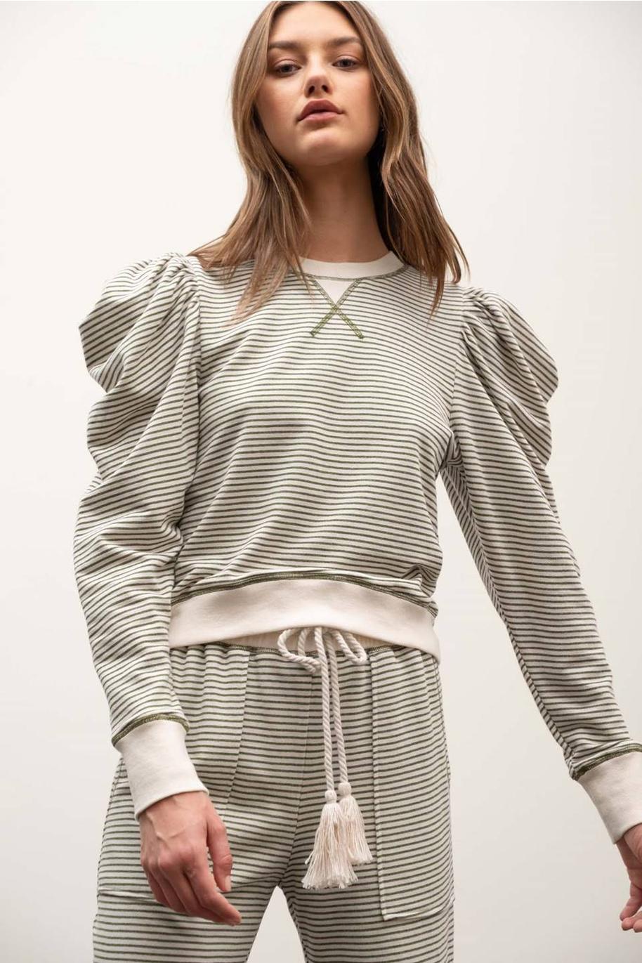 Striped Jogger + Puff Sleeve Sweater Set
