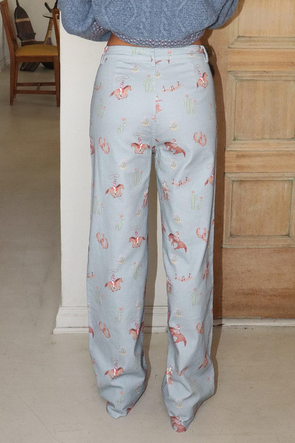 COWGIRL PRINT STRAIGHT-LEG PANTS - BLUE