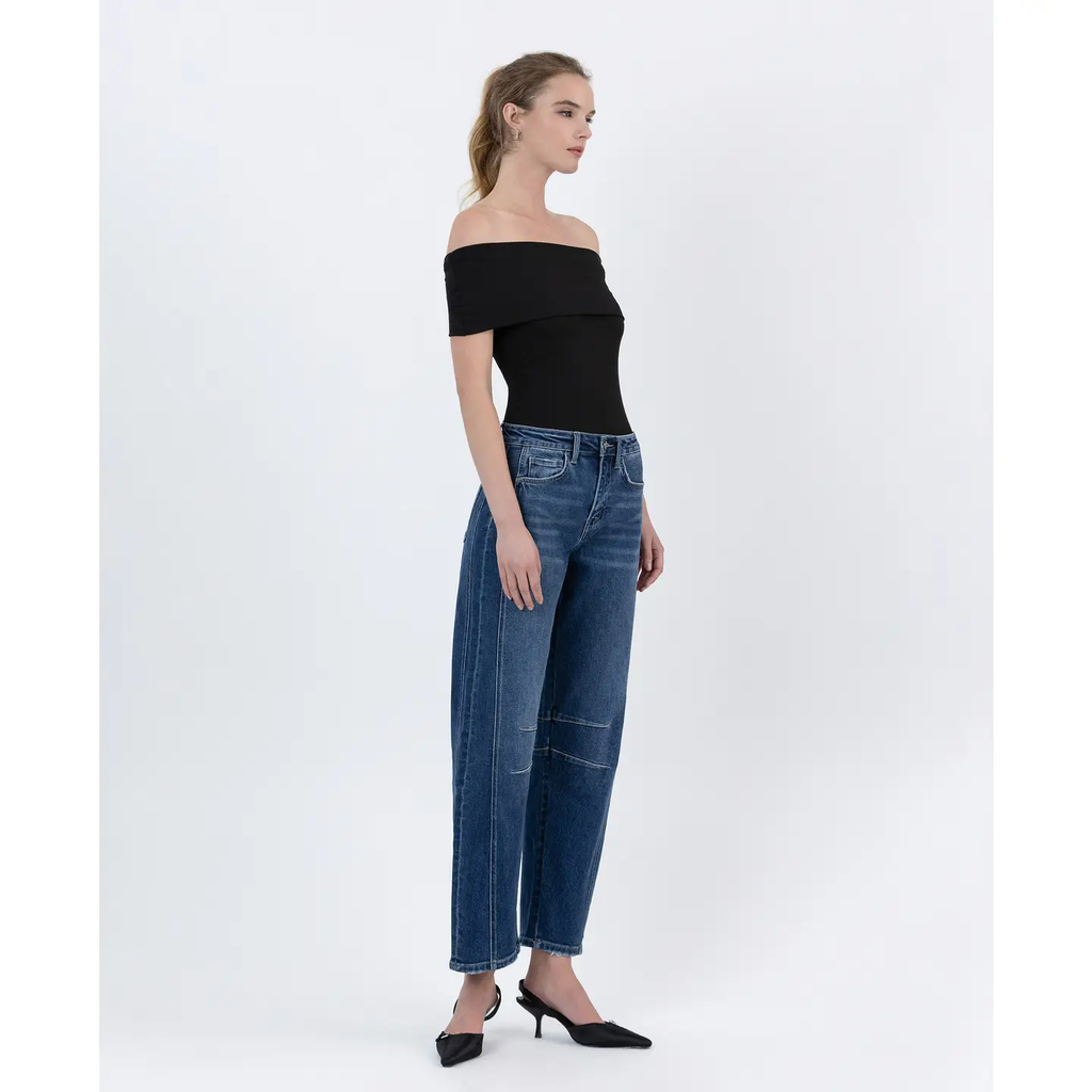 High Rise Barrel Leg Jeans |Dark Wash