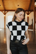 Hannah Loose Fit Checker Knit Top - Black