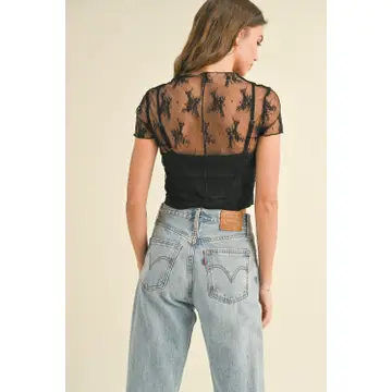 Lace Fabric with Tank Top Lined Top - Black