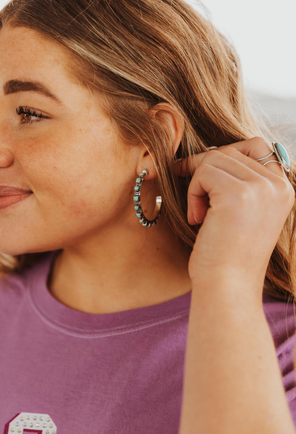 2" TURQUOISE DOT/SQUARE HOOP