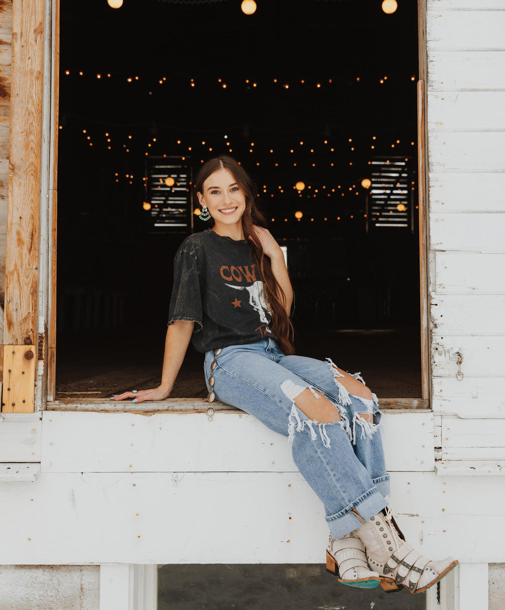 TAKE ME AWAY COWBOY OVERSIZED MINERAL WASHED T SHIRT - BLACK