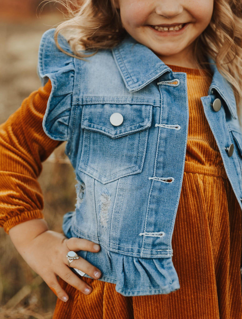 DENIM RUFFLE GIRL VEST