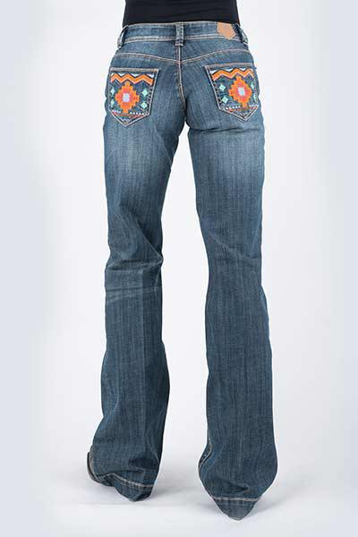 WOMENS JEAN ELLA TROUSER FIT AZTEC EMBROIDERY BACK POCKET OWS 10-054-0460-0018 BU