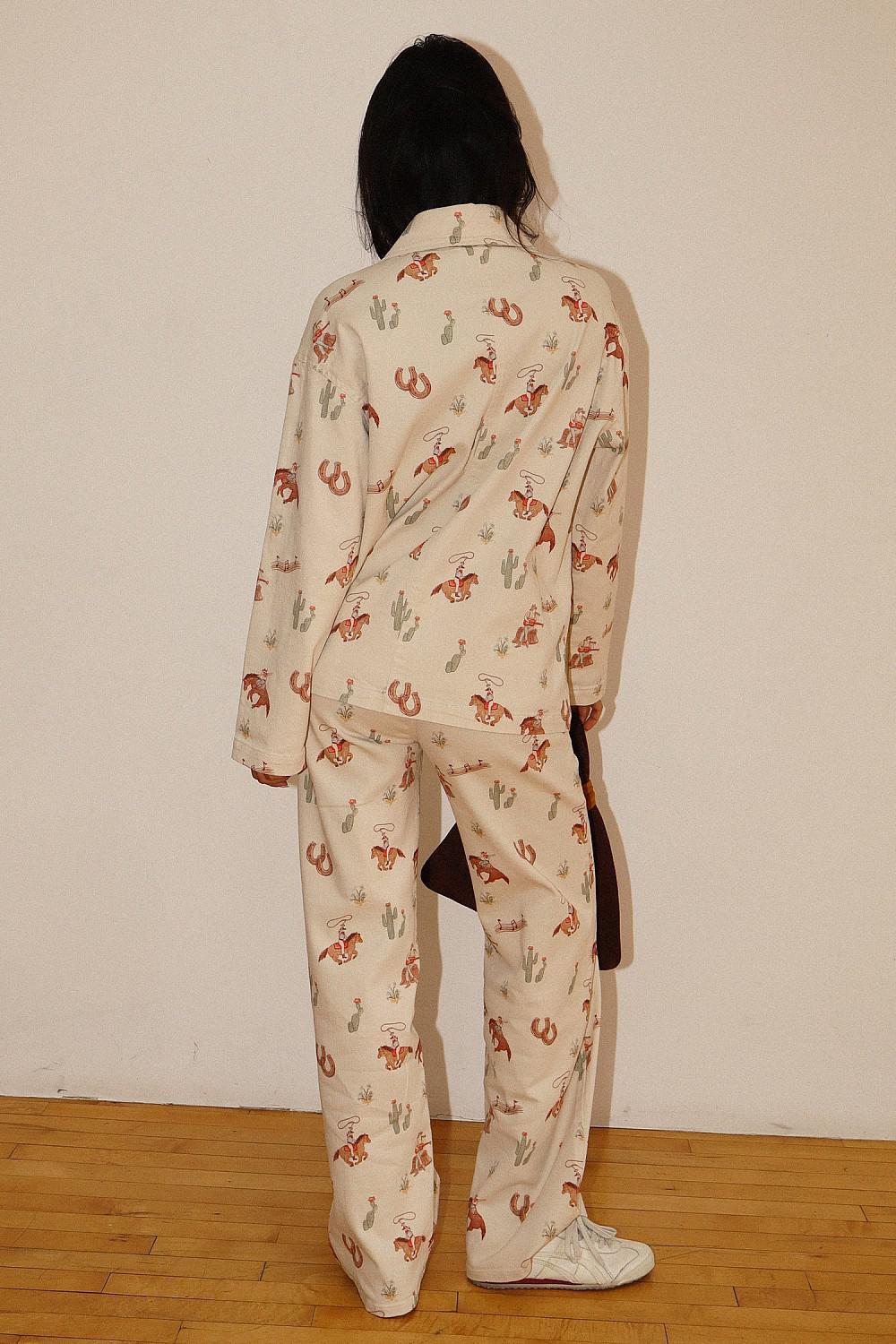 COWGIRL PRINT STRAIGHT-LEG PANTS - ECRU