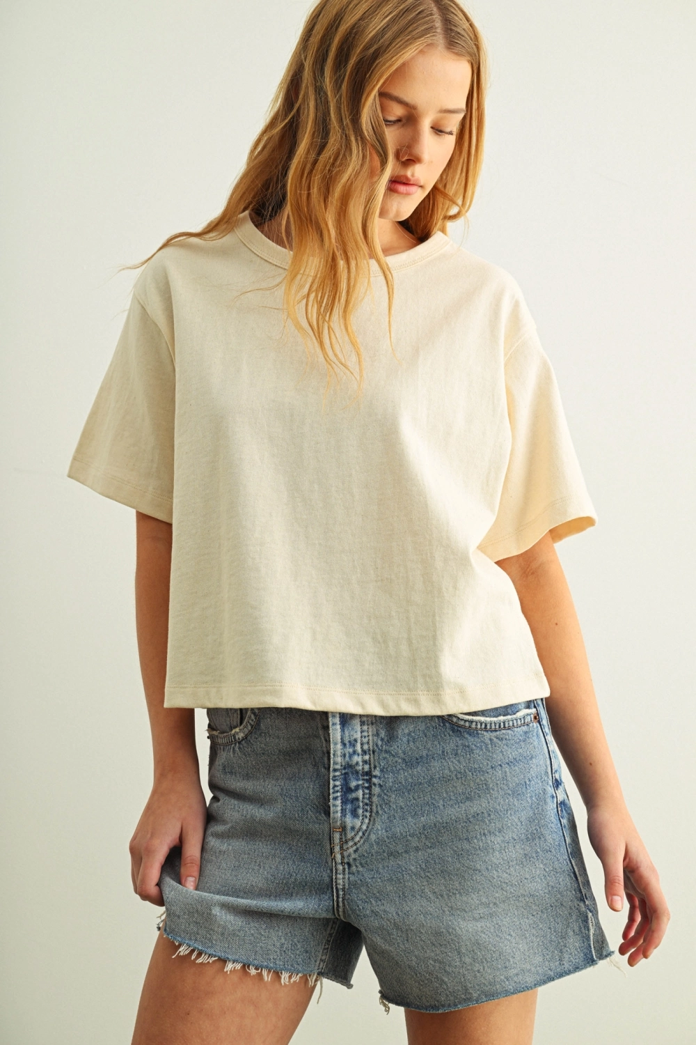Short Sleeve Linen Knitted Top - Oatmeal