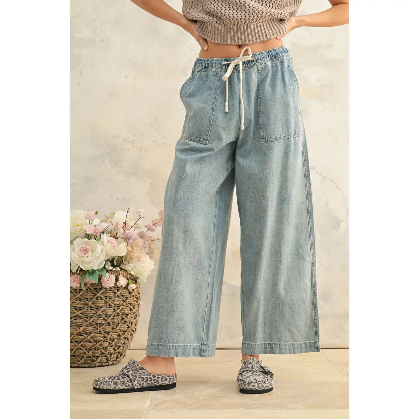 Elastic Band Denim Pants