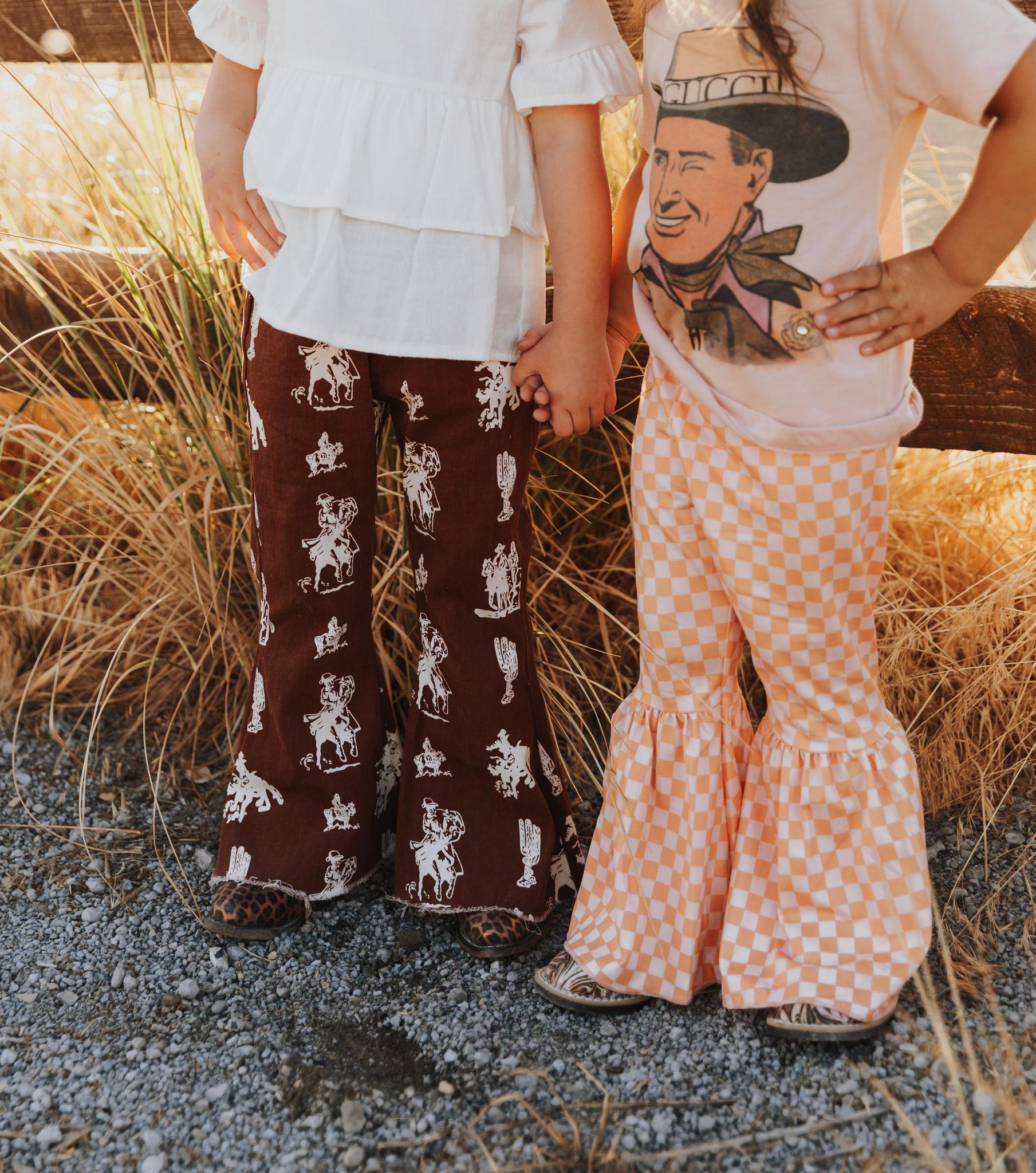 CHECKERBOARD BELL BOTTOM PANTS