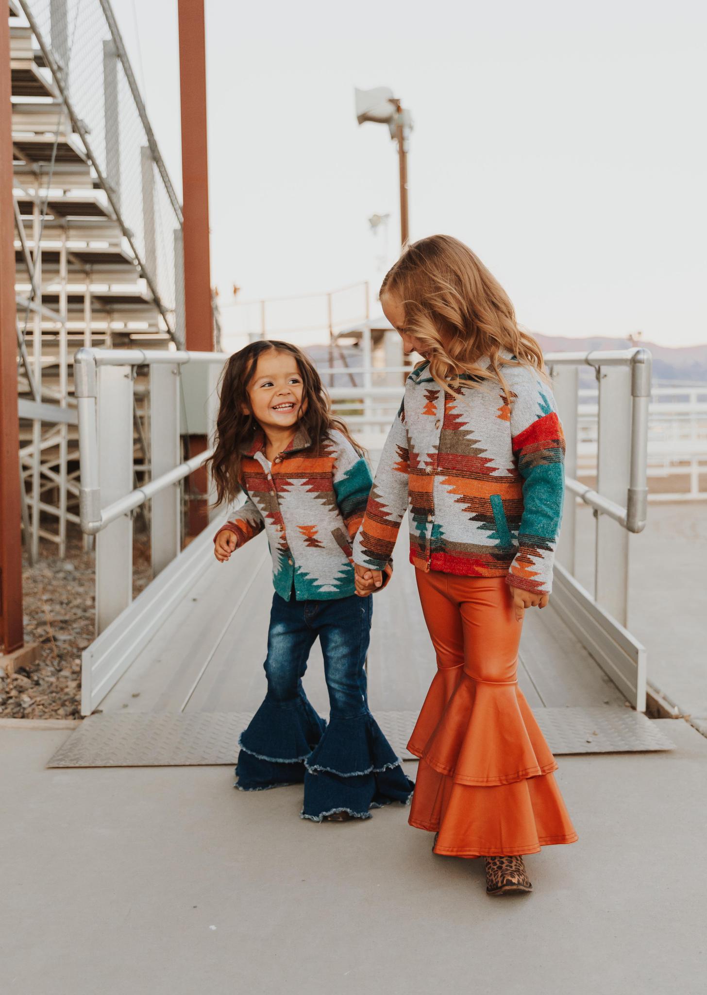 KIDS AZTEC PRINTED SHACKET - BLUE, RUST, RED